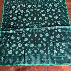 Emanuel Ungaro Black Silk Scarf with Green Floral Motif 22“ x 22“